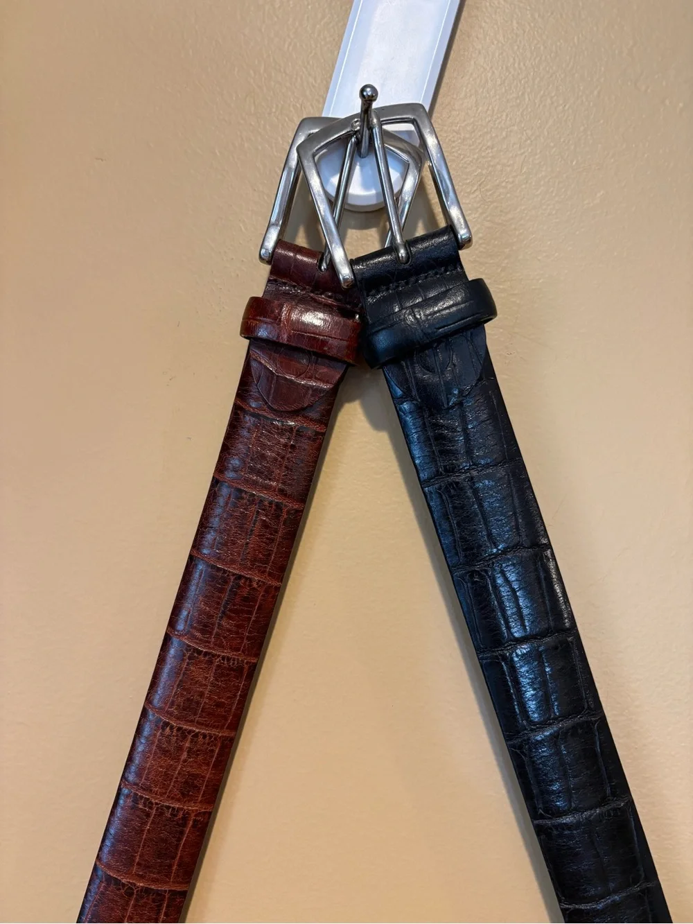 Canali Pair Black Brown Alligator Style Italian Leather Belts Size 34-36 Bundle